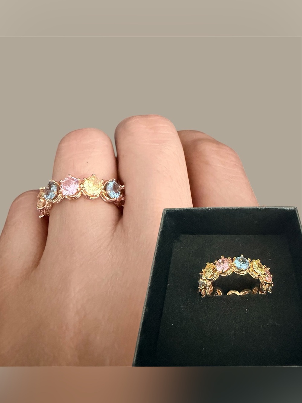 Rose Gold Multicolor Gemstone Ring - Elegant Floral Band